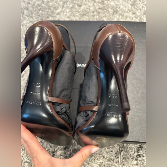 Saint Laurent CASSANDRA SANDALS BROWN SMOOTH LEATHER Sz 35.5 - Picture 4 of 9